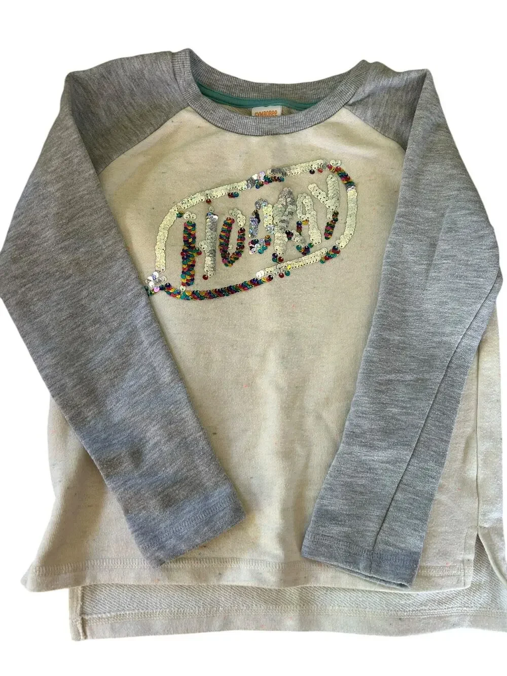 Gymboree Flip Sequin Grey White Hooray Sweatshirt size 7-8